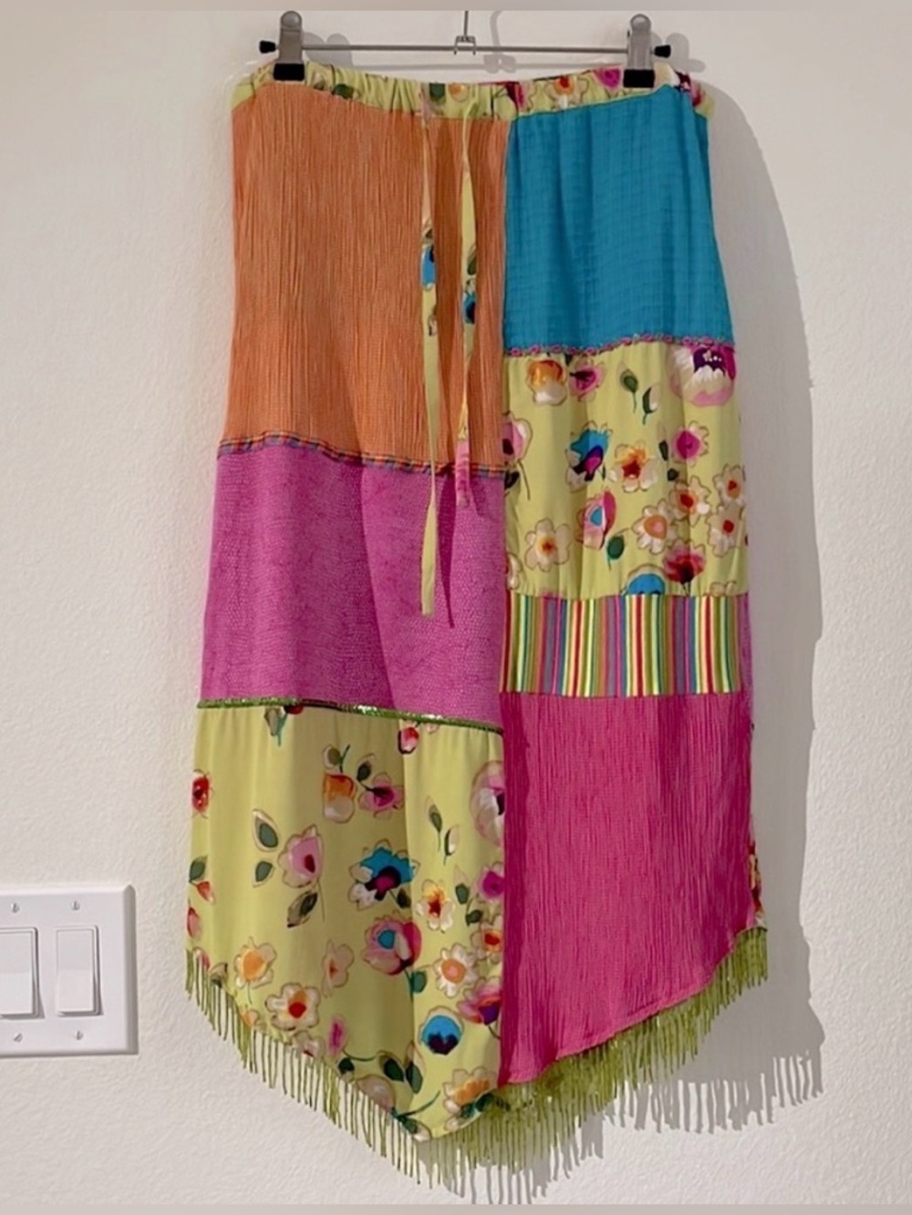 Vintage Y2K Patchwork Beaded Colorful Midi Skirt or Halter Top Mini Dress Top